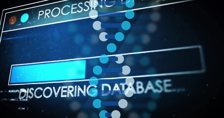 Image of dna strand over data processing