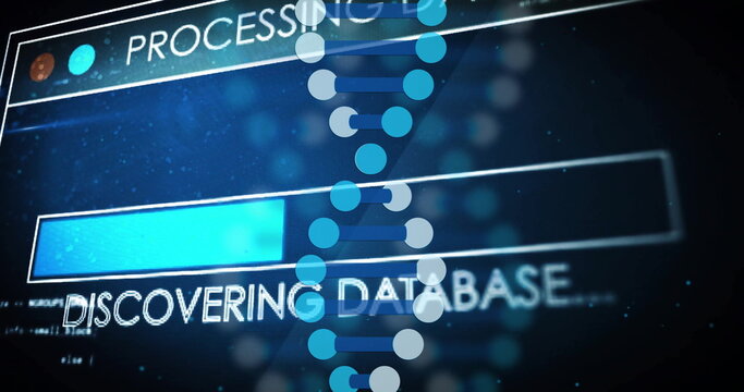 Image of dna strand over data processing