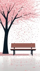 Serene Park Bench Under Cherry Blossom Tree