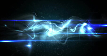 Abstract blue light waves and particles image over dark background