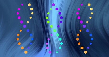 Image of dna strands over blue moving background