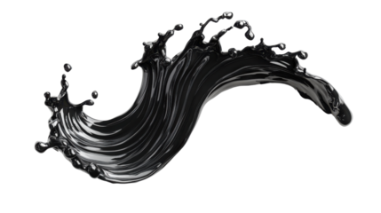 Dynamic black liquid splash on transparent background. Transparent background