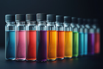 A Laboratory vials filled with colorful solutions for custom treatments