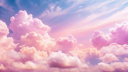 Soft pink clouds with fluffy white clouds in the sky on a sunny day, sunny day