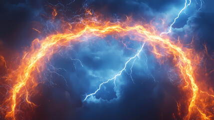 Fototapeta premium Blue and orange lightning arch, electricity, power, energy, storm, thunder. Thunder Arch. Illustration