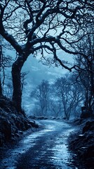 Enigmatic Winter Path: A Snowy, Mystical Forest Trail