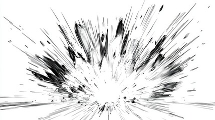 Abstract Explosive Blast with Dynamic Energy in Black and White