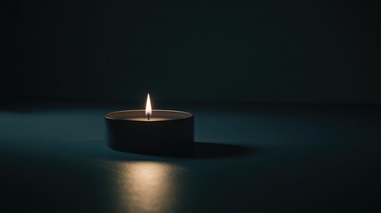 Single Flame Candle Glowing in a Dark Room with Soft Shadows