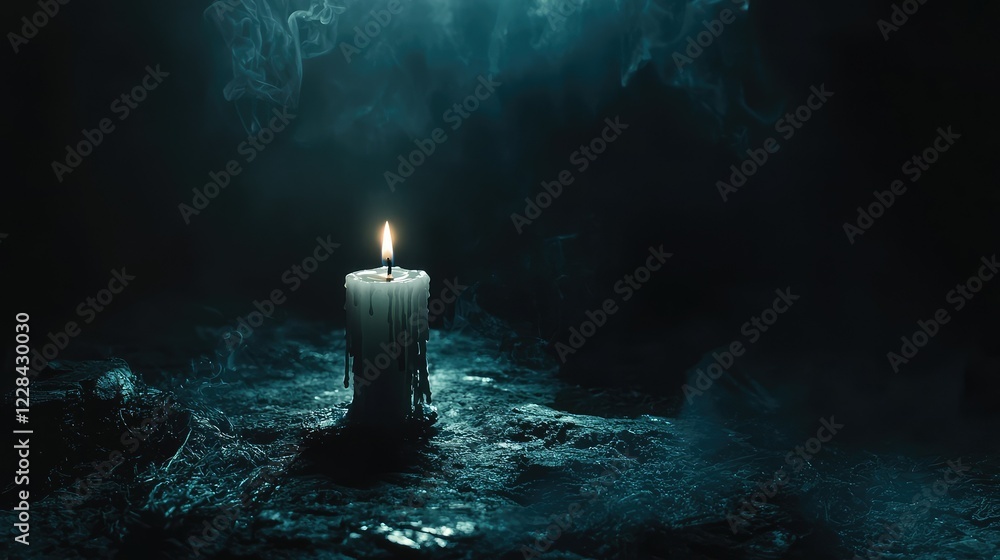 Poster flickering candle in dark ambient setting with mysterious atmosphere