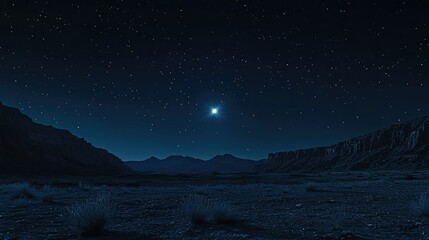 Obraz premium Starry Night Sky Over Desert Landscape with Mountain Silhouettes