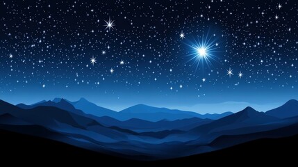 Stunning night sky with twinkling stars over serene blue mountain landscape at dusk