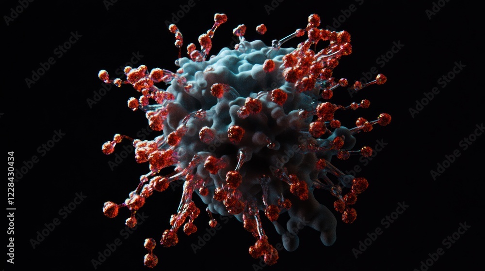 Poster microscopic view of a virus particle: a detailed 3d rendering of viral structure