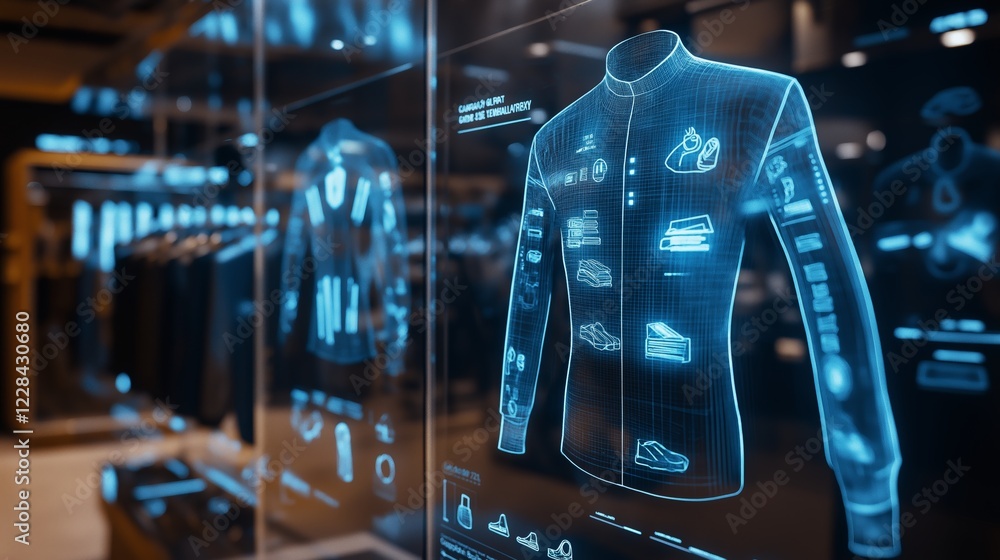 Aufkleber holographic sweater projection featuring interactive display on transparent screen, representing cut