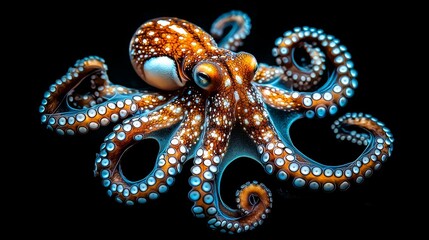 Fototapeta premium Surreal Underwater Alien Octopus with Bioluminescent Features in Darkness