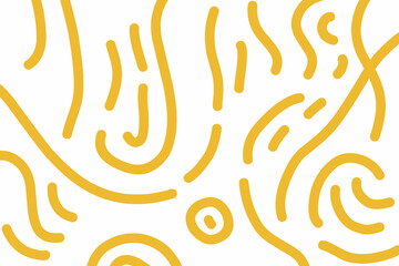 Abstract noodle pattern. Graphic spaghetti background with yellow ramen noodles. Isolated vector illustrations on white background. Italian pasta abstract pattern

