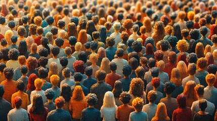 Fototapeta premium Diverse crowd of people with various hairstyles and colors gathered in a vibrant outdoor setting