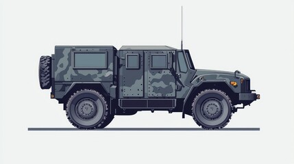 Military Vehicle Side View Illustration in Camouflage Design