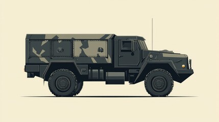 Modern Military Vehicle Side View with Camouflage Pattern