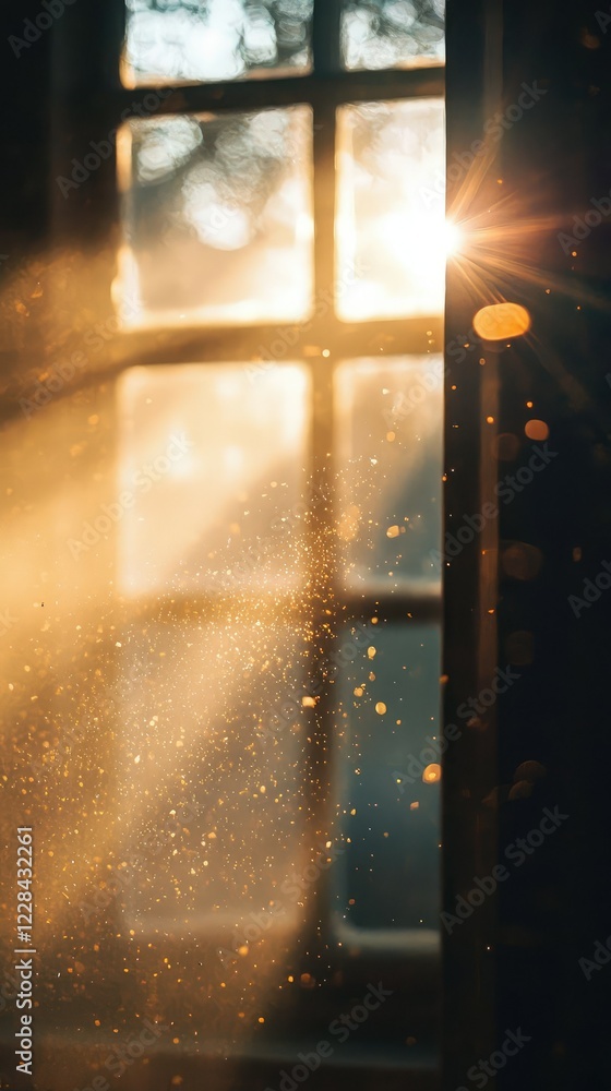 Poster sunlight streaming through window creating dust particles effect