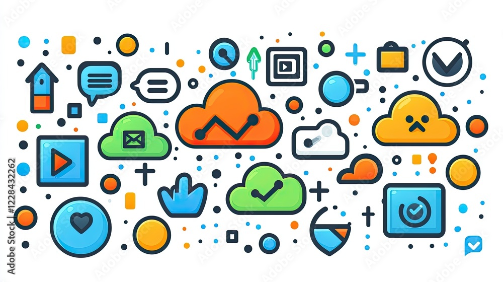 Poster colorful cloud computing system icons and graphics