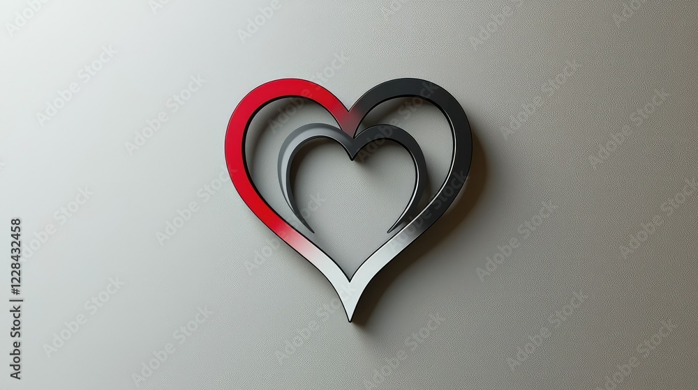 Poster artistic three-dimensional heart design with smooth color gradation