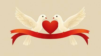 Elegant Doves with Heart and Ribbon Design for Romantic Themes
