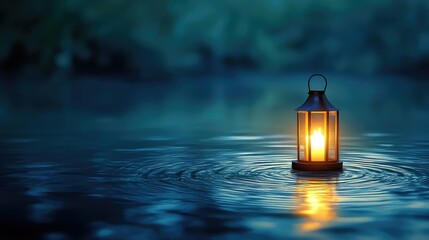 Tranquil Lantern Glowing on Still Water at Dusk Serenity