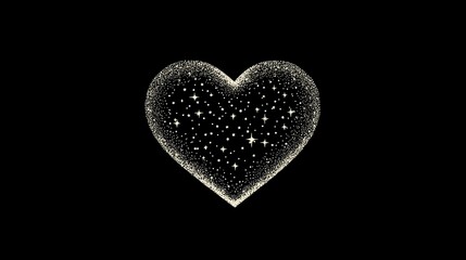Sparkling Heart Shape with Stars Against a Black Background