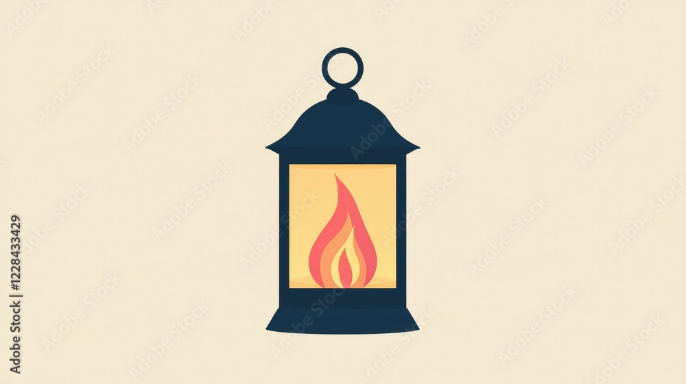 Poster simple and elegant lantern with flame symbol on neutral background