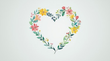 Floral Heart Illustration with Colorful Flowers and Leaves Design
