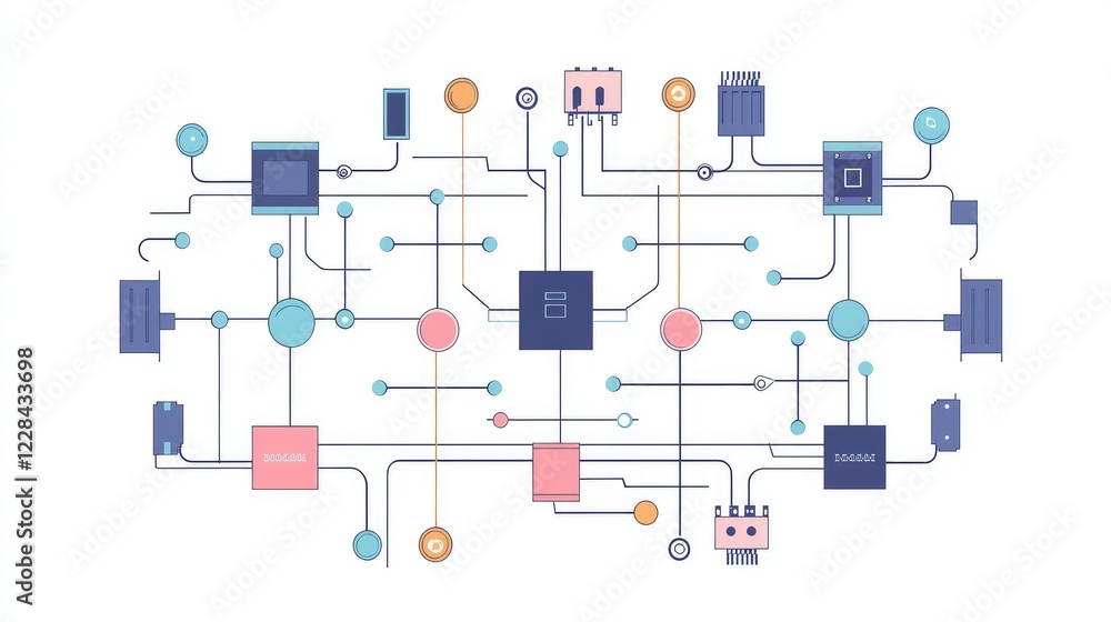 Poster abstract technology circuit design with colorful elements and lines