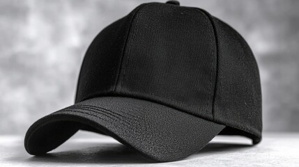 Black Baseball Cap with Wave Pattern on Grey Background