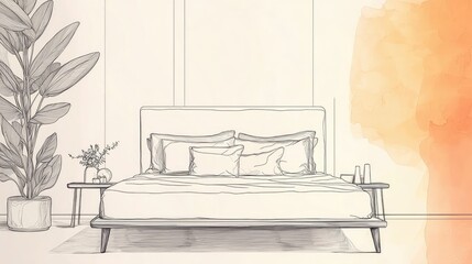 Cozy Minimalist Bedroom with Large Bed and Decorative Plants