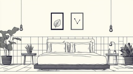 Modern Minimalist Bedroom Design with Plants and Artwork