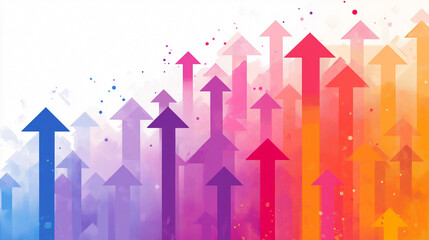 Vibrant colorful arrows pointing upward symbolize growth and forward momentum modern minimalistic bright tone with blurred empty blank caption space on the side

