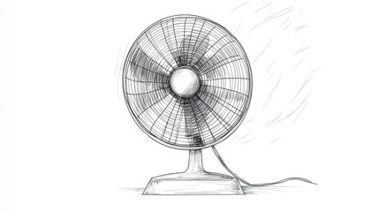 Sketch Illustration of a Stand Fan Blowing Air and Creating Breeze