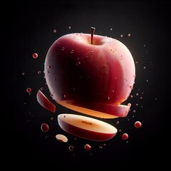 red apple on black background