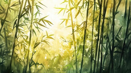 Serene Bamboo Grove with Soft Sunlight Filtering Through Leaves