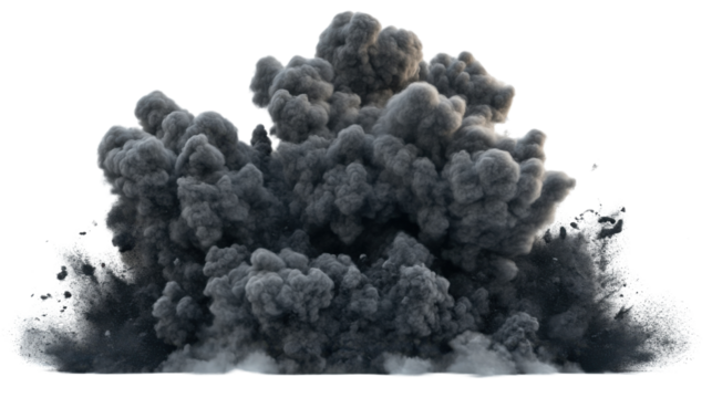 Dark smoke cloud rising from explosion on transparent background. Transparent background - Powered by Adobe