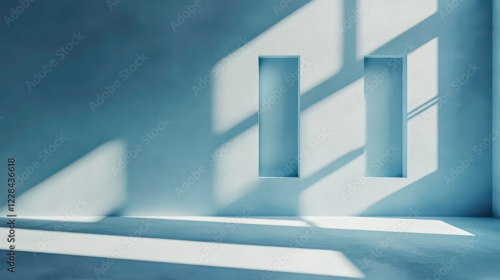 Poster minimal abstract light blue background for product presentation. shadow and light from windows on pl