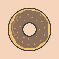 sweet chocolate doughnut with outline flat vector design.