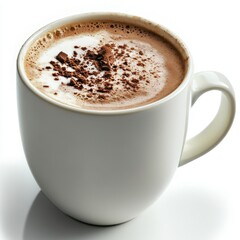 Obraz premium Cozy Winter Indulgence, a warm cup of hot chocolate on a clean white backdrop, perfect for evoking seasonal comfort and warmth