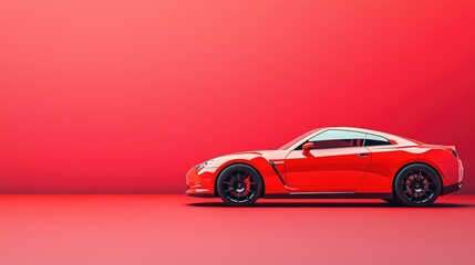 Naklejka premium Red Sports Car on Monochromatic Red Background with Sleek Design