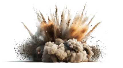 Dynamic explosion with smoke and debris on a clear background. Transparent background
