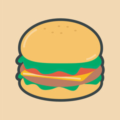 burger food with outline flat vector design.