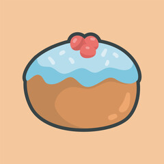chocolate cake vanilla and strawberry topping with outline flat vector design