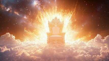 Majestic Throne Surrounded by Cosmic Glow and Celestial Clouds