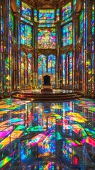 Obraz premium Vibrant Stained Glass Reflections in Majestic Interior Space