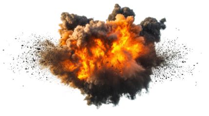 Fiery explosion with smoke on transparent background. Transparent background