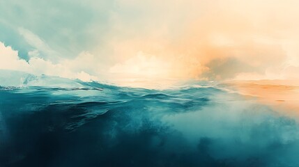 Oceanic Serenity: A Breathtaking Vista of Teal Waves Under a Golden Sky